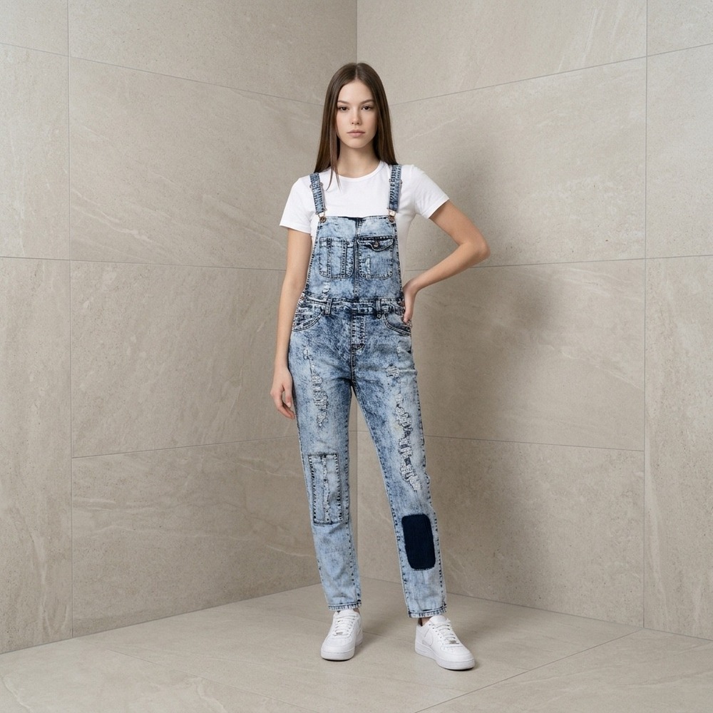 VTG Spoon Jeans Patchwork Acid Wash Denim Overalls Grunge Y2K Size 7
